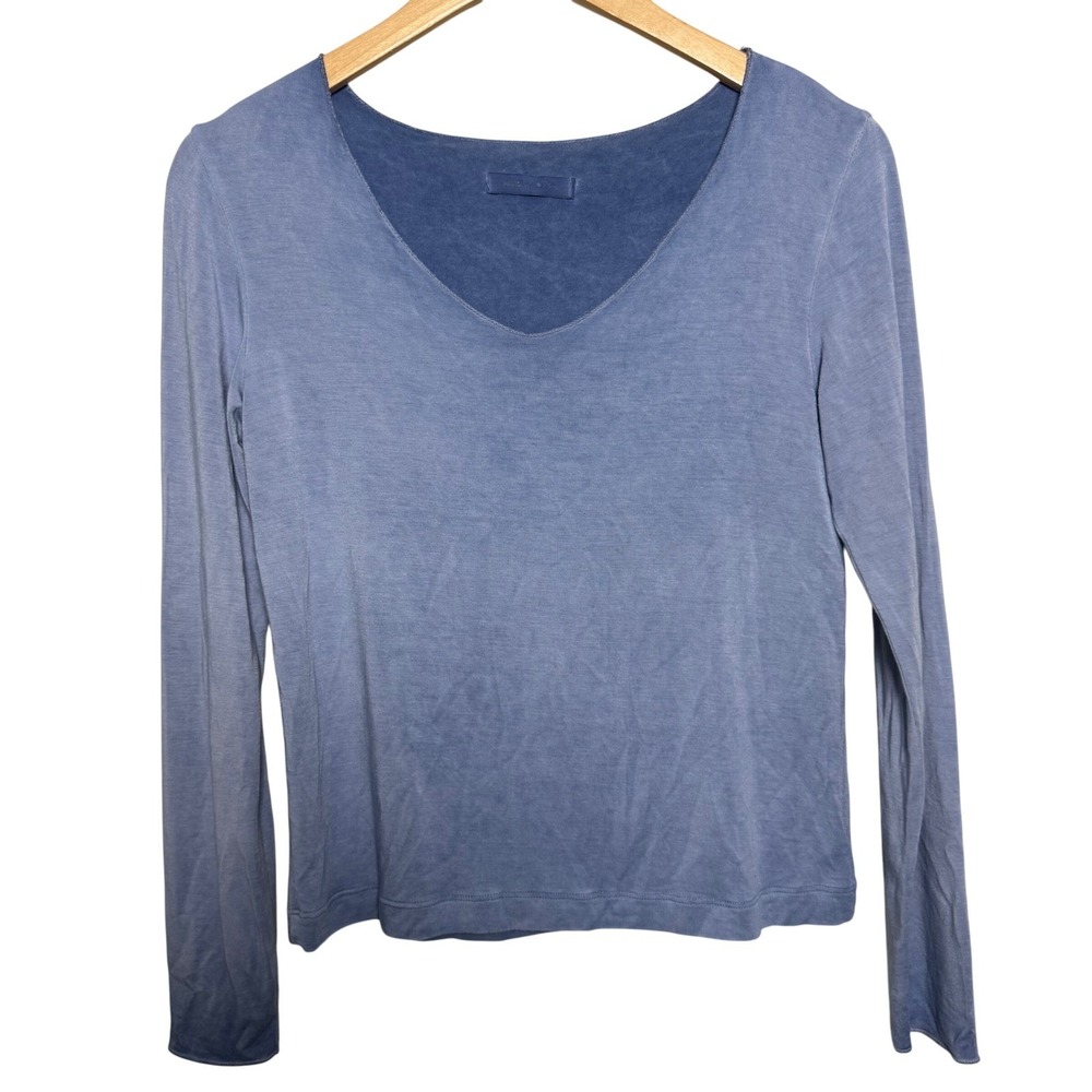 Milio-Milano Womens Blue‎ V-Neck Long Sleeve Top Tee Shirt Size Small